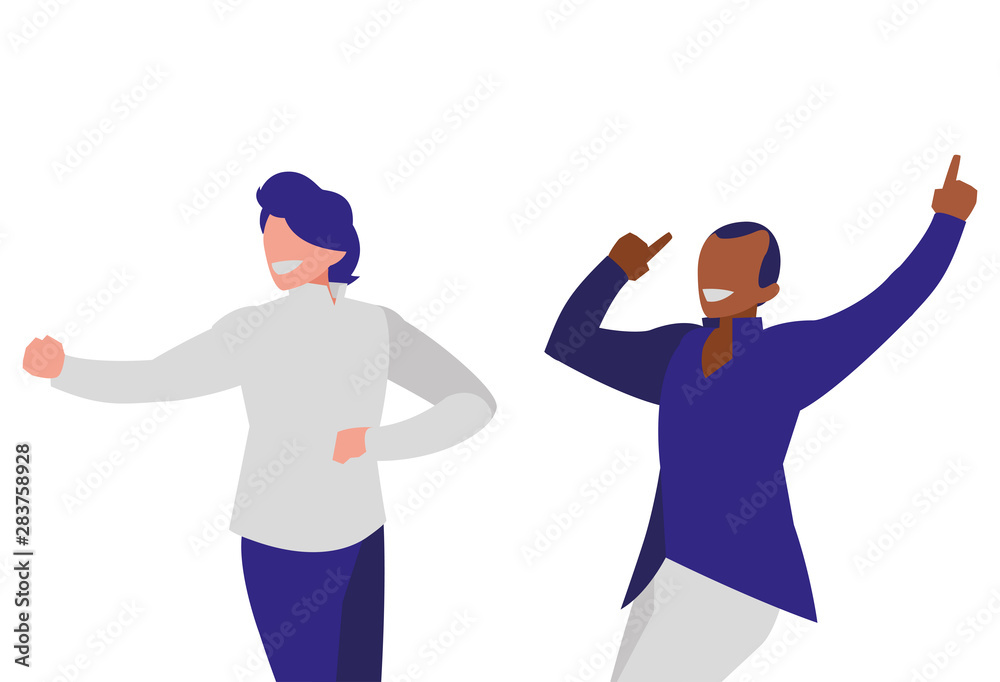 interracial dancers couple disco style characters