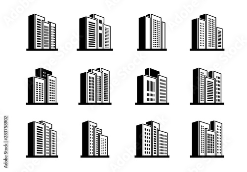 perspective Line buildings and bank icons set, Company and office vector collection, Isolated edifice and residential