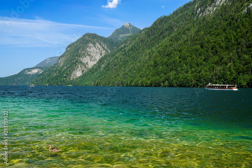 A look at the charming Lake Konigssee, Bavarian Alps, Germany .