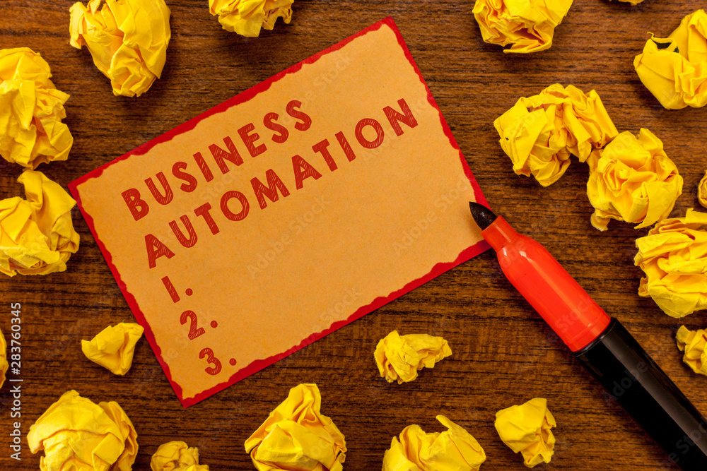 Fototapeta premium Handwriting text writing Business Automation. Concept meaning for Digital Transformation Streamlined for Simplicity.
