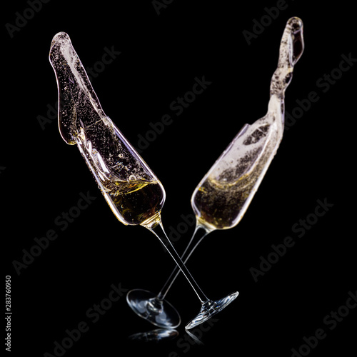 Set of luxury champagne glasses on isolated on a black background
