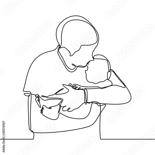Continuous line drawing of father and his daughter vector illustration trendy character minimalist design