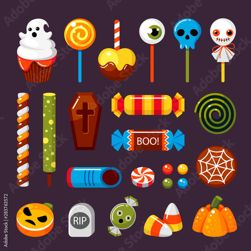 Halloween candies flat vector isolated illustrations set