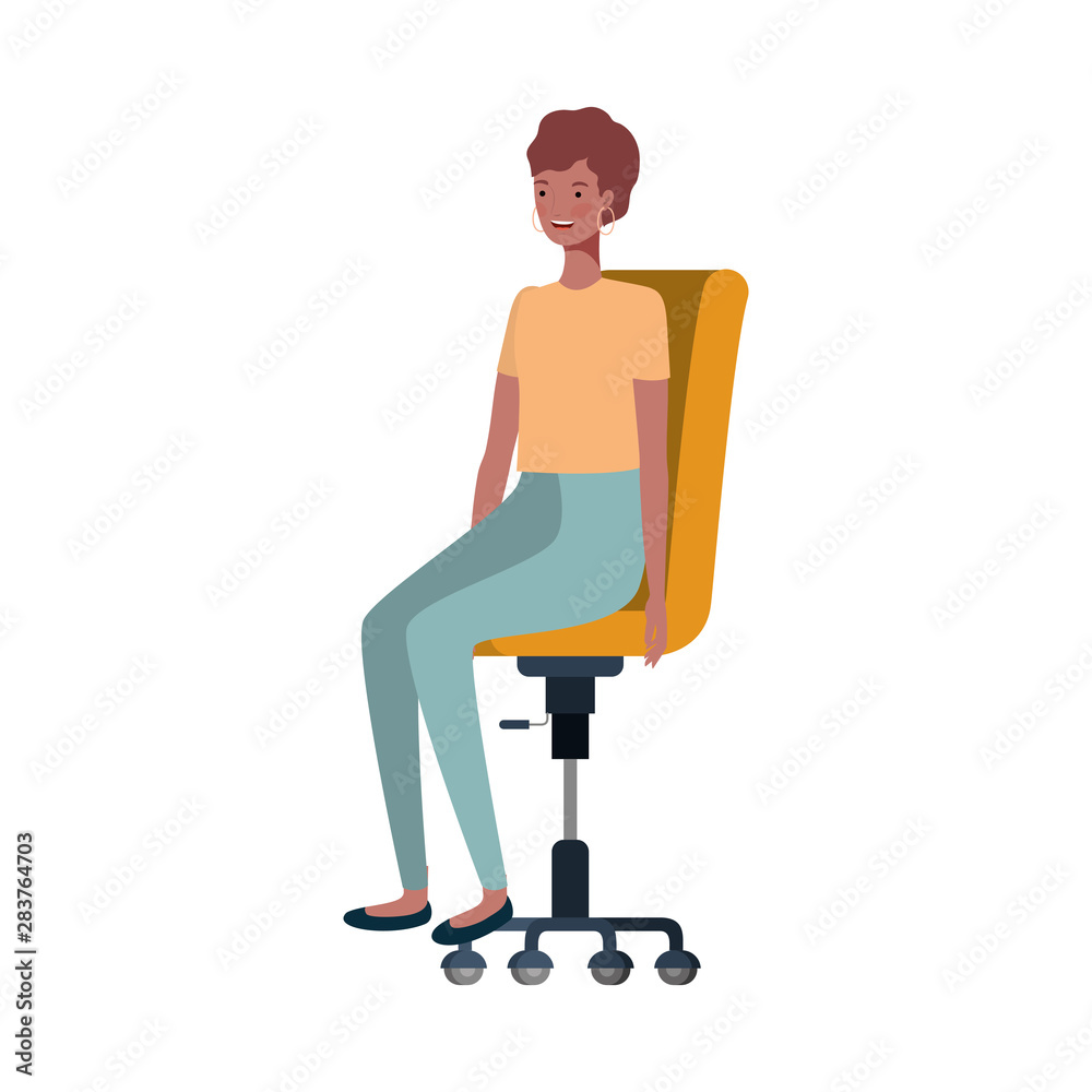 woman with sitting in office chair on white background woman with sitting in office chair on white background