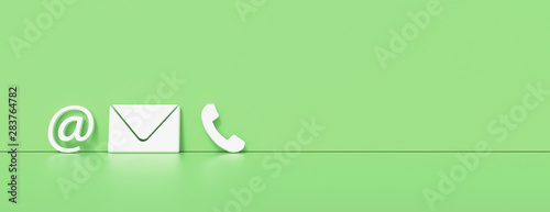 Contact icons leaning against a wall for hotline and service concept