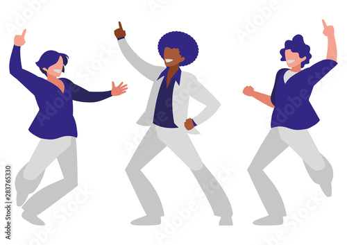 interracial dancers group disco style characters