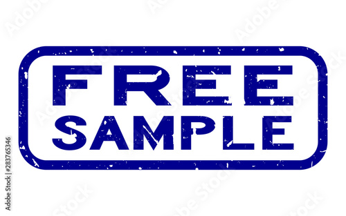 Grunge blue free sample word square rubber seal stamp on white background