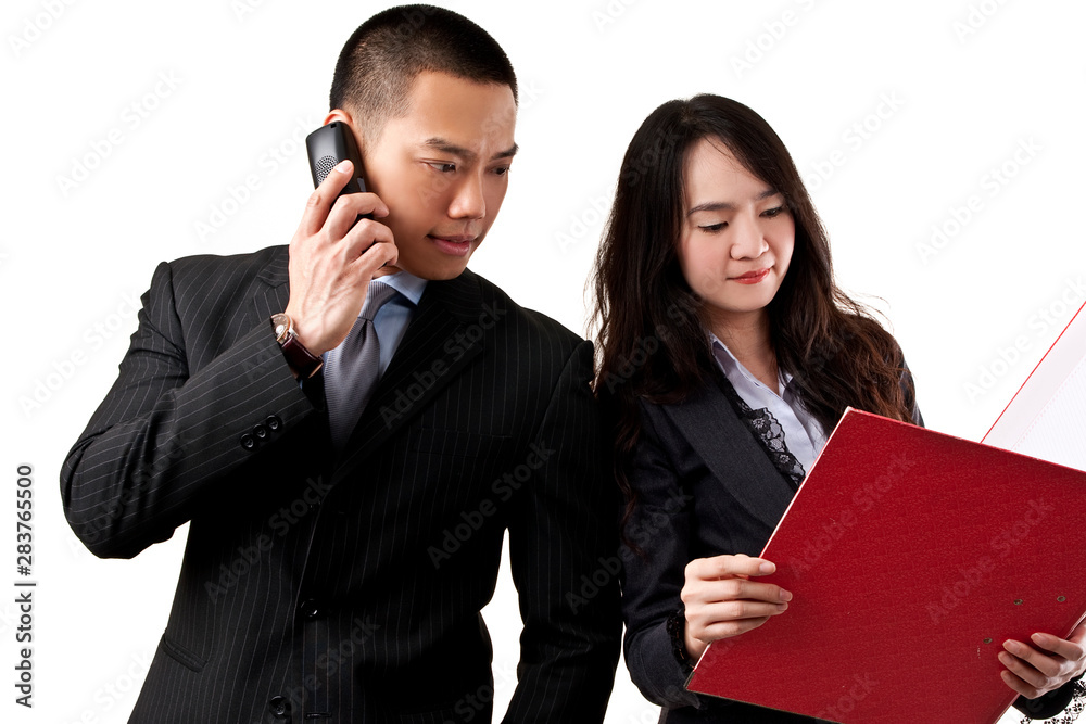Business team man and woman portrait on white background Business team man and woman portrait on white background