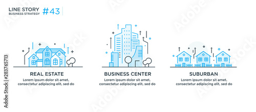 Set of illustrations concept with business concept. Workflow, growth, graphics. Building, city, navigation. linear illustration Icons infographics. Landing page site print poster.