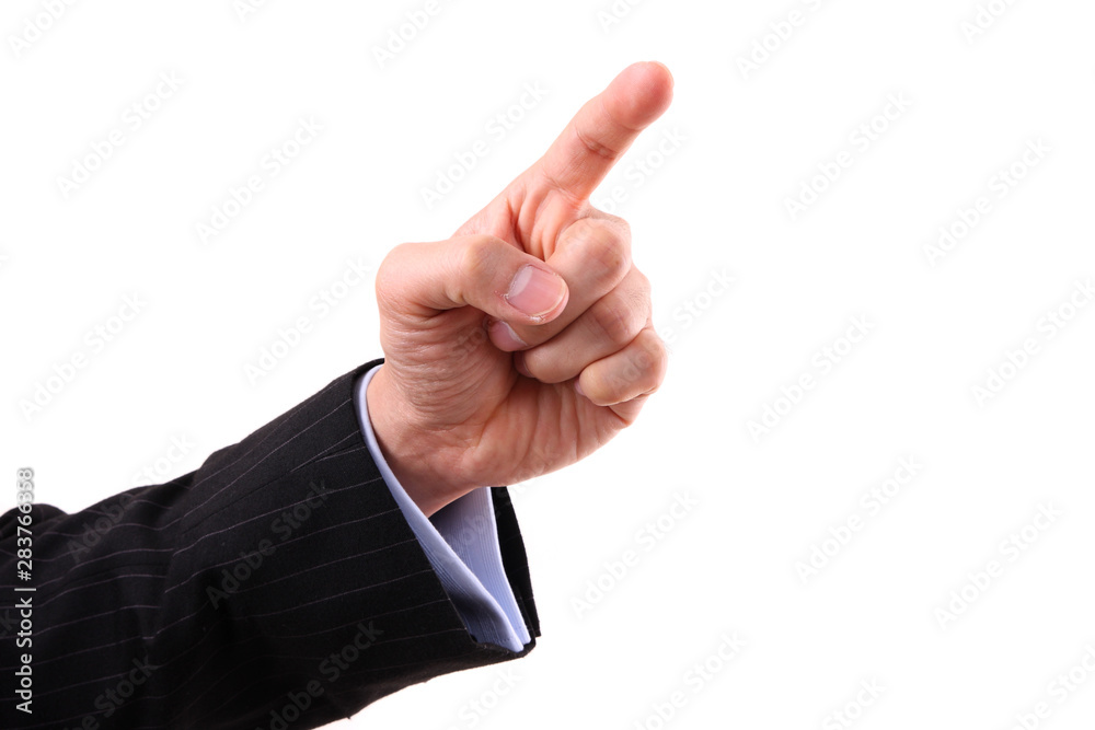 Hand pressing a virtual button on the white Hand pressing a virtual button on the white