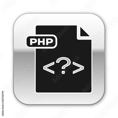 Black PHP file document. Download php button icon isolated on white background. PHP file symbol. Silver square button. Vector Illustration