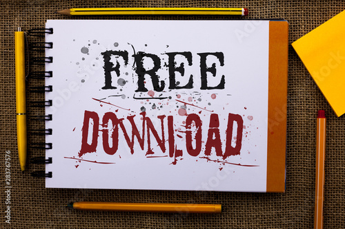 Writing Note Showing Free Download Business Photo Showcasing Files Downloading Without Any Charges Online Technology Text White Notepad Yellow Pen Pencil Around Sketch Stress School Work Stock Photo Adobe Stock