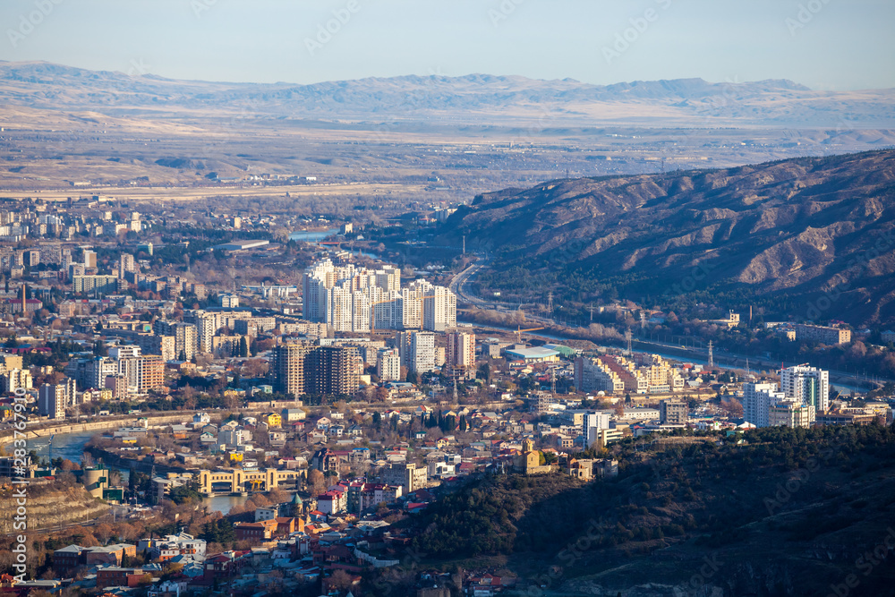 Areal view of Tbilisi City. Beautiful Place to travel.