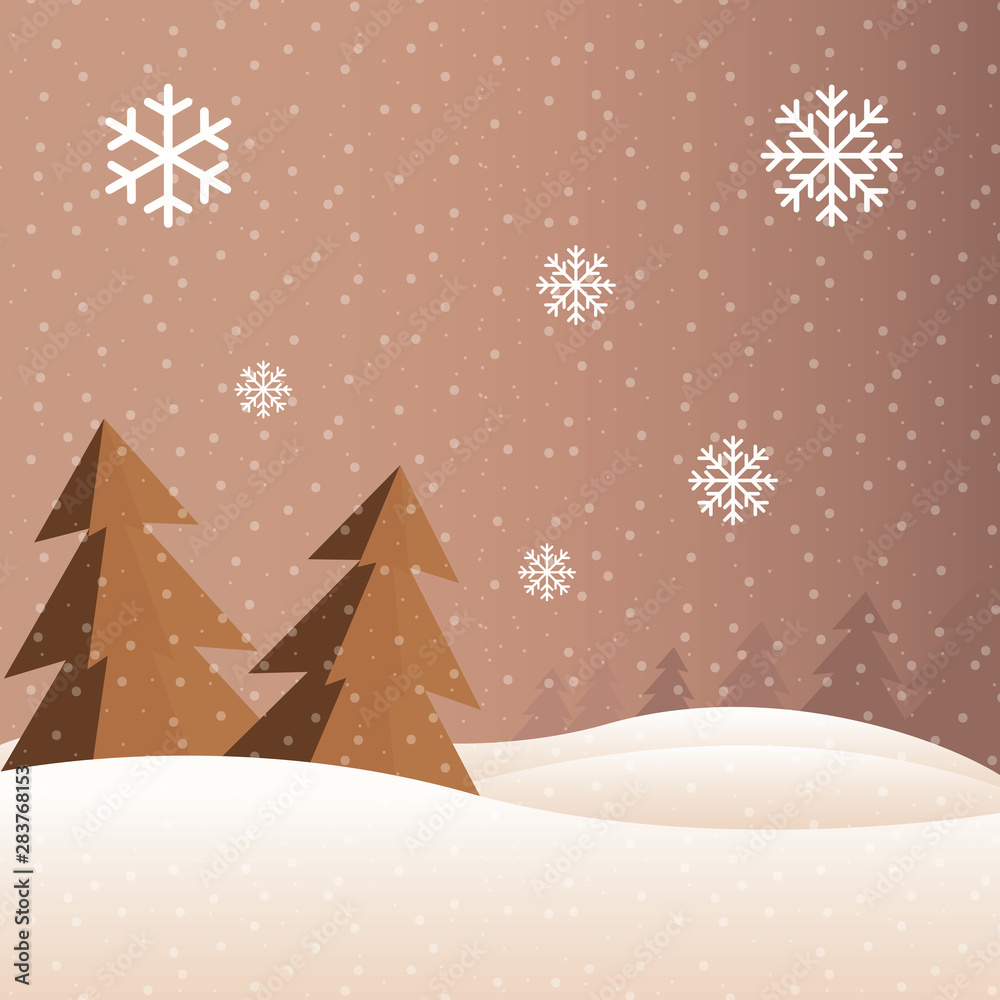  Merry christmas,Snow forest. pines in winter and mountain Paper vector Illustration 