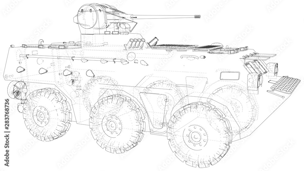 Armored vehicle technical wire-frame. Vector rendering of 3d.