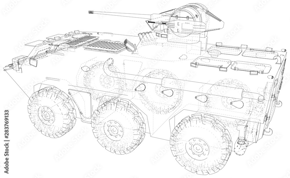 Blueprint Military vehicle. EPS10 format. Vector created of 3d.