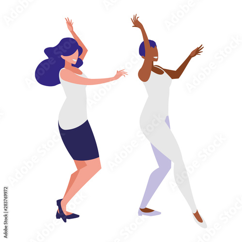 young interracial girls dancing characters