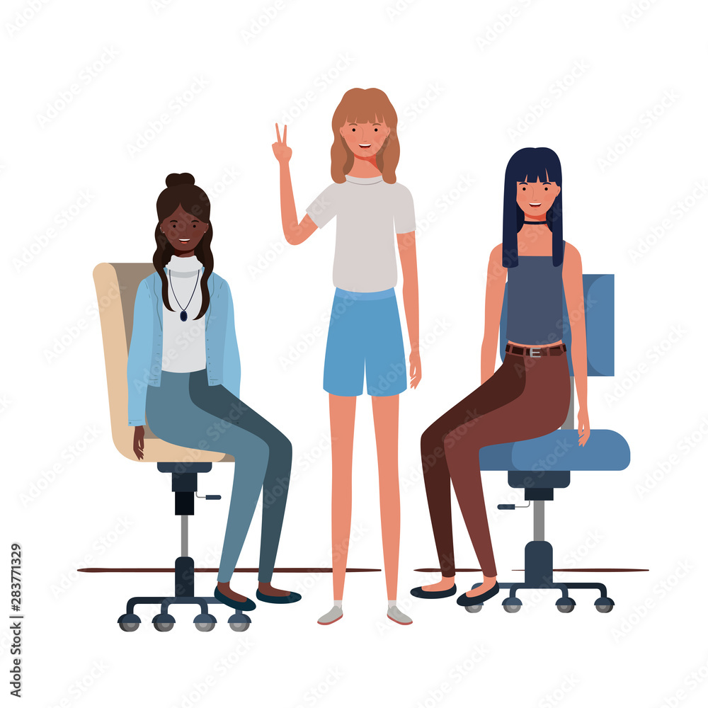Obraz premium women with sitting in office chair on white background