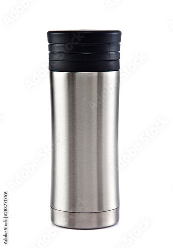 Thermos travel tumbler, cup. Closeup.