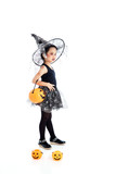 Asian little girl wearing Halloween costume