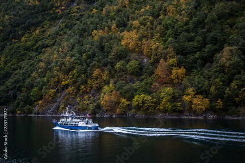 Views of the geiranger fjord from the cruise, in Norway