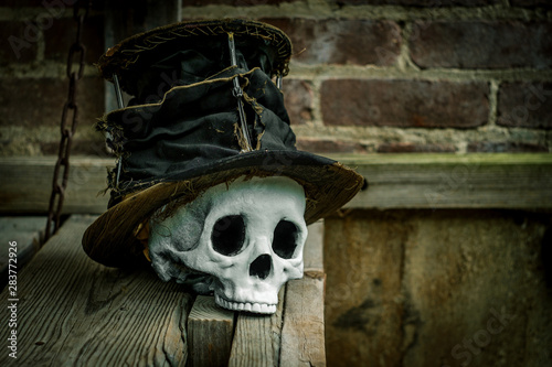 Scary Halloween Skull Top Hat photo