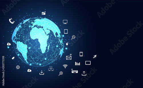 abstract internet of things network technology infographic background concept devices and connectivity world icon in flat design, business icon flat world, message and phone.