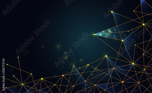 Modern abstract network science connection technology gold line premium dot and graphic design. on hi tech future blue background network. for template,web design wallpaper,poster,presentation.