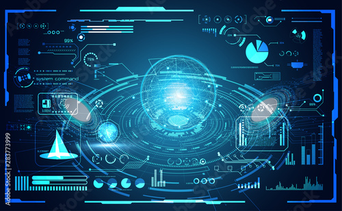 abstract technology ui futuristic concept hud interface hologram elements of digital data chart, communication, computing and circle percent vitality innovation on hi tech future design background