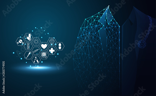 Abstract health medical science healthcare icon digital technology doctor concept modern innovation. Treatment, medicine on hi tech future blue background for wallpaper, template, web design.