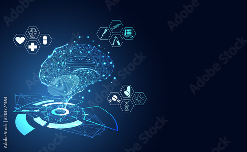 Abstract technology futuristic brain digital concept health care artificial intelligence and icon medical