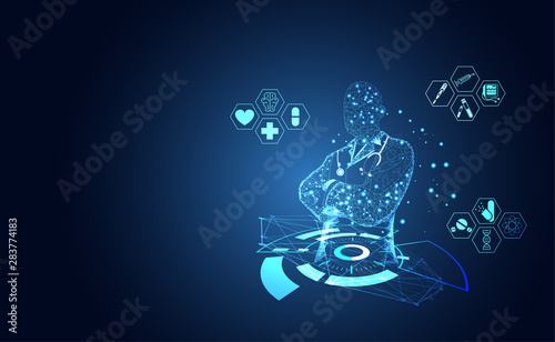 Abstract health medical science healthcare icon digital technology doctor concept modern innovation,Treatment,medicine on hi tech future blue background. for wallpaper, template, web design.