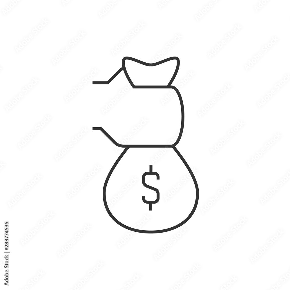 Hand holding sack of money outline icon