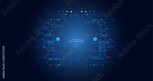Abstract digital cyber technology concept circuit board dark blue color background Business virtual on hi tech digital technology futuristic background