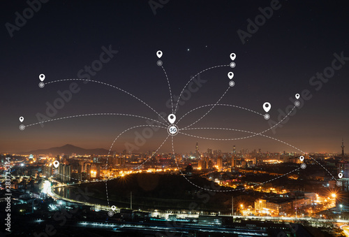 Obraz na płótnie Technology smart city concept background w salonie