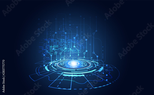 Modern Abstract technology concept. digital circuit communication circle  on blue background and innovation hi tech future design background, vector illustration.