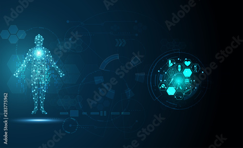 Abstract technology digital health medical concept human digital medical symbol on hi tech blue healthcare pharmacy on gradient