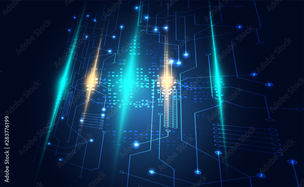 Modern abstract network science connection technology line dot and graphic design. on hi tech future blue background network.