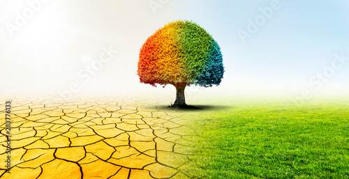 Bunter Baum in einer Landschaft zum Thema Klimawandel