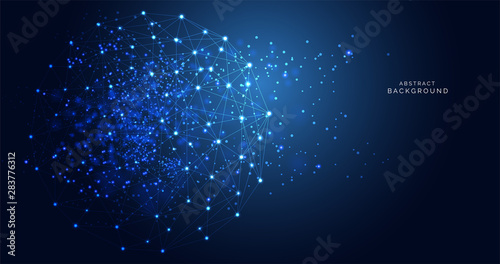 Modern abstract network science connection technology line dot and graphic design. on hi tech future blue background network.