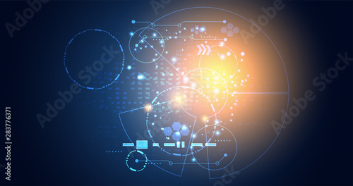 Modern Abstract technology concept communication circle digital on blue background.
