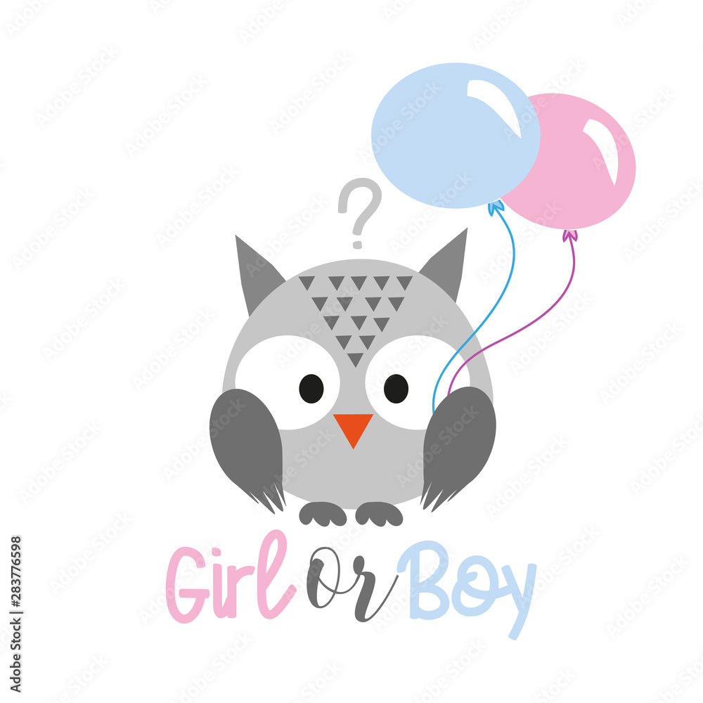 Girl or boy, cute owl illustration graphic vector.Illustration young and happy, t-shirt graphics, posters, party concept, textile graphic, baby shower card.