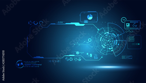 abstract technology ui futuristic concept hud interface hologram elements of digital data chart, communication, computing and circle percent vitality innovation on hi tech future design background photo