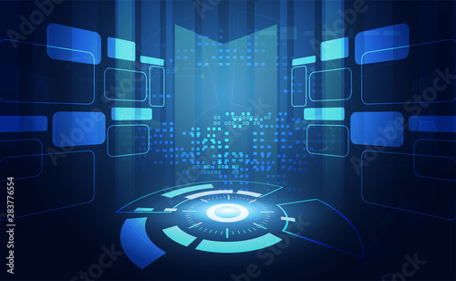 abstract technology ui futuristic concept hud interface hologram elements of digital data chart, communication, computing and circle percent vitality innovation on hi tech future design background