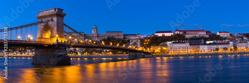 Photo of night Chain Bridge near Buda Fortress in Hungary © JackF