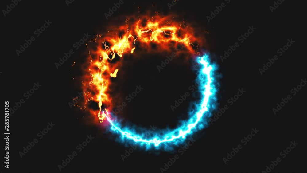 Bright dymanic fire and ice ring in space, this is opposite symbol, 3d rendering, computer generated background Bright dymanic fire and ice ring in space, this is opposite symbol, 3d rendering, computer generated background