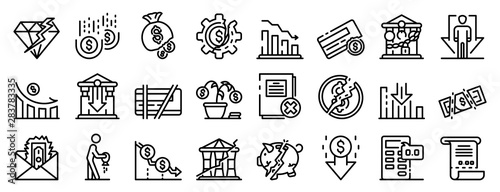 Bankrupt icons set. Outline set of bankrupt vector icons for web design isolated on white background