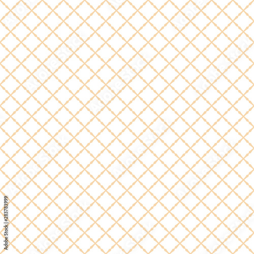 Square grid vector seamless pattern. Subtle abstract geometric texture with diagonal cross lines, rhombuses, small grid, mesh, lattice, grill, wicker. Delicate white and yellow repeatable background