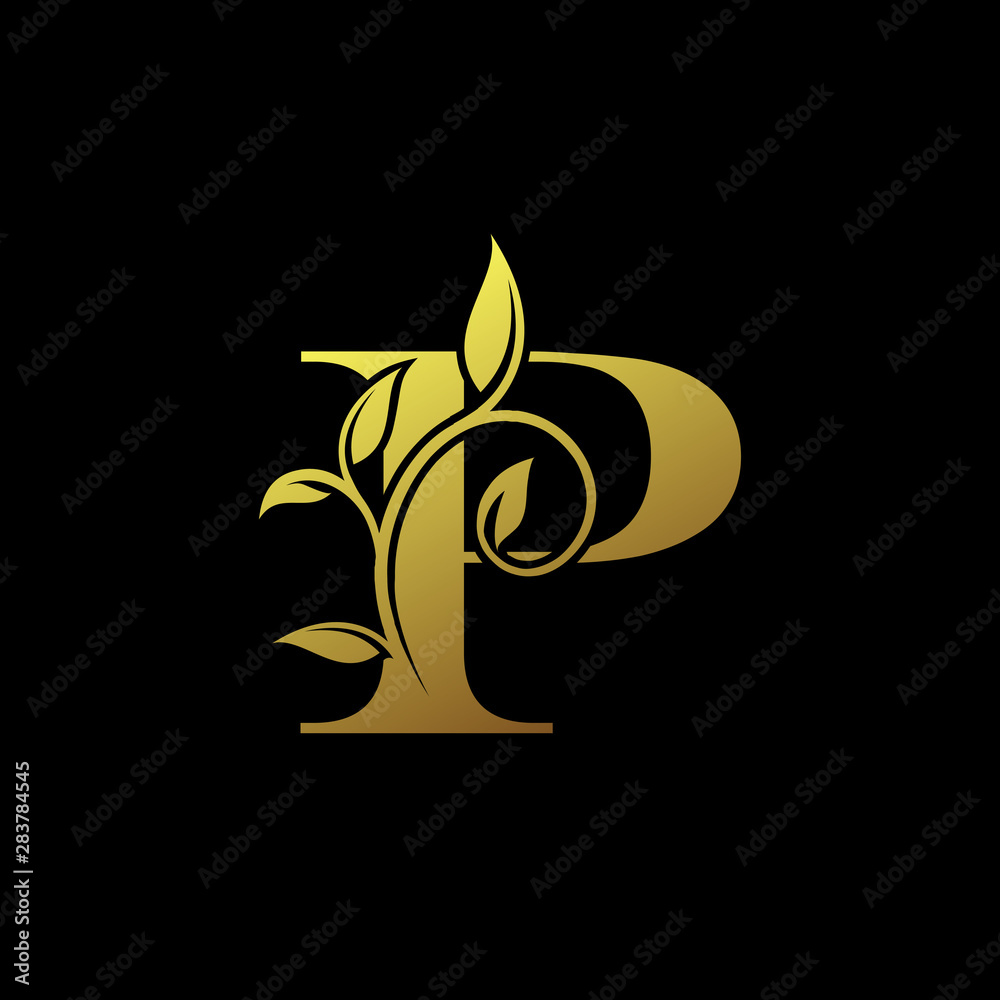 P Gold Letter Logo With Luxury Floral Design. Vintage drawn P letter mark for book design, brand name, business card, Restaurant, Boutique, Hotel. P Gold Letter Logo With Luxury Floral Design. Vintage drawn P letter mark for book design, brand name, business card, Restaurant, Boutique, Hotel.