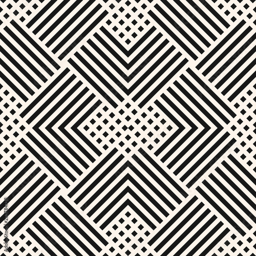 Vector geometric lines seamless pattern. Modern black and white wicker texture